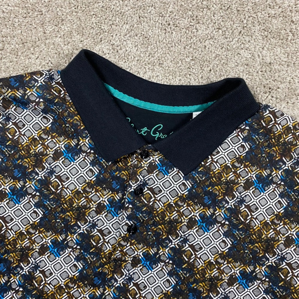 Robert Graham Mens XL Classic Fit Polo Shirt Geometric Abstract Brown Cotton